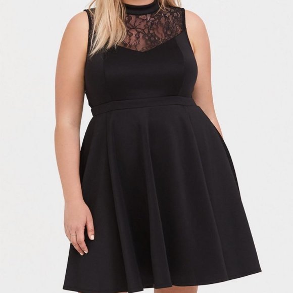 Torrid Scuba Knit & Lace Skater Dress - Picture 1 of 3